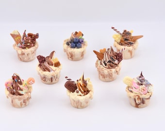 Miniature Chocolate Sundae Resin Charm: Kawaii Dollhouse Dessert Decor