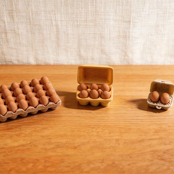 Miniature Resin Eggs and Egg Cartons, Dollhouse Kitchen Accessories