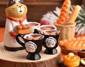 Miniature Coffee & Dessert Set | Dollhouse Cafe Decor | Realistic Mini Food and Drink Accessories