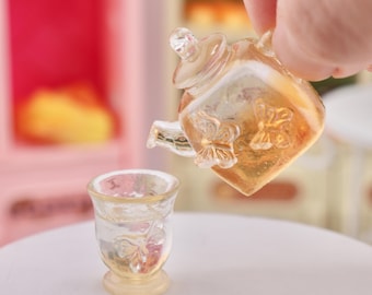 Miniature Butterfly Tea Set – 1:12 Scale Dollhouse Decor
