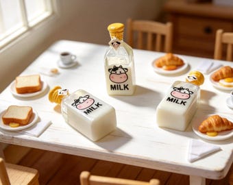Kawaii Cow Miniature Milk Bottle, Dollhouse Food Prop, Optional Magnet