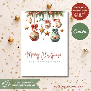 Watercolor Christmas Card Template, Editable Christmas Card, Printable Holiday Card, Winter Greenery Wreath, Happy Holidays Card, gift