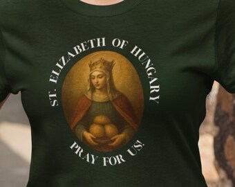 Camiseta de Santa Isabel de Hungría con pintura al óleo - Camiseta católica, camiseta de santa católica, regalo católico para mujer