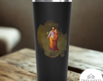 St. Joseph Gold Watercolor Tumbler - 22 oz Insulated Stainless Steel Travel Mug, Catholic Gift for Men