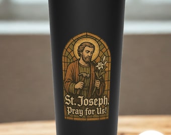 St. Joseph Stained Glass Design Tumbler - 22 oz Insulated Stainless Steel Tumbler, Catholic Travel Mug, Catholic Gift for Men & Fathers