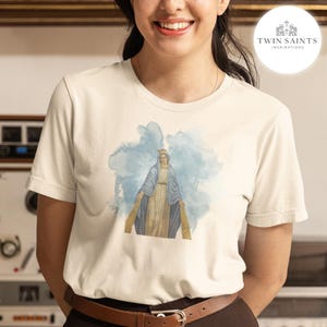 Blessed Mother Blue Watercolor T-Shirt - Virgin Mary Catholic Apparel, Religious Gift for Women