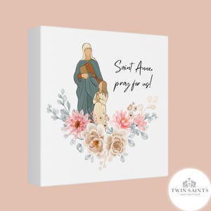 St. Anne Floral Canvas Wall Art - Catholic Canvas Print, Religious Home Decor, Catholic Art