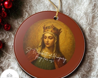 St. Elizabeth of Hungary Oil Painting-Style Ornament - Catholic Ceramic Ornament, Catholic Saint Home Decor, Sacred Art Ornament