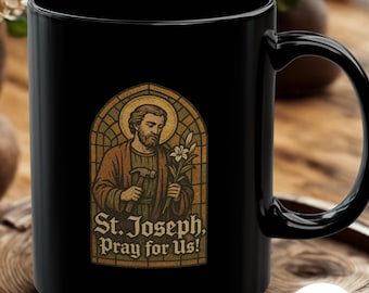 St. Joseph gebrandschilderd glasontwerpmok - Vintage katholieke mok, gebrandschilderd glas Saint Joseph-mok, katholiek cadeau voor mannen en vaders