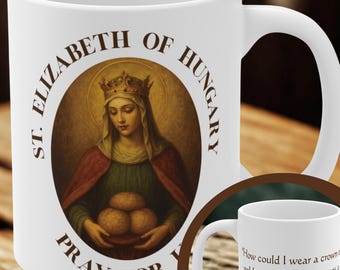 St. Elizabeth of Hungary Oil Painting-Style Mug - 11 oz. Catholic Coffee Cup, Catholic Saint Mug, Catholic Gift for Women