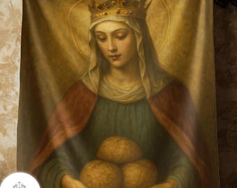 Couverture en polaire sherpa de style peinture à l'huile Sainte-Élisabeth de Hongrie - 60 x 80 po. Couverture catholique, décoration d'intérieur saint catholique, cadeau catholique