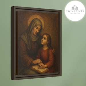 St. Anne Oil Painting-Style Framed Canvas - Catholic Wall Art, Sacred Artwork, Religious Home Decor