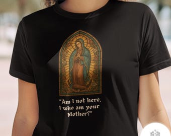 Our Lady of Guadalupe Stained Glass Design T-Shirt - Catholic T-Shirt, Marian Apparel, Virgin Mary T-Shirt, Catholic Gift for Women