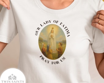 Our Lady of Fatima Oil Painting-Style T-Shirt - Catholic T-Shirt, Marian Apparition Gift, Catholic Gift for Women