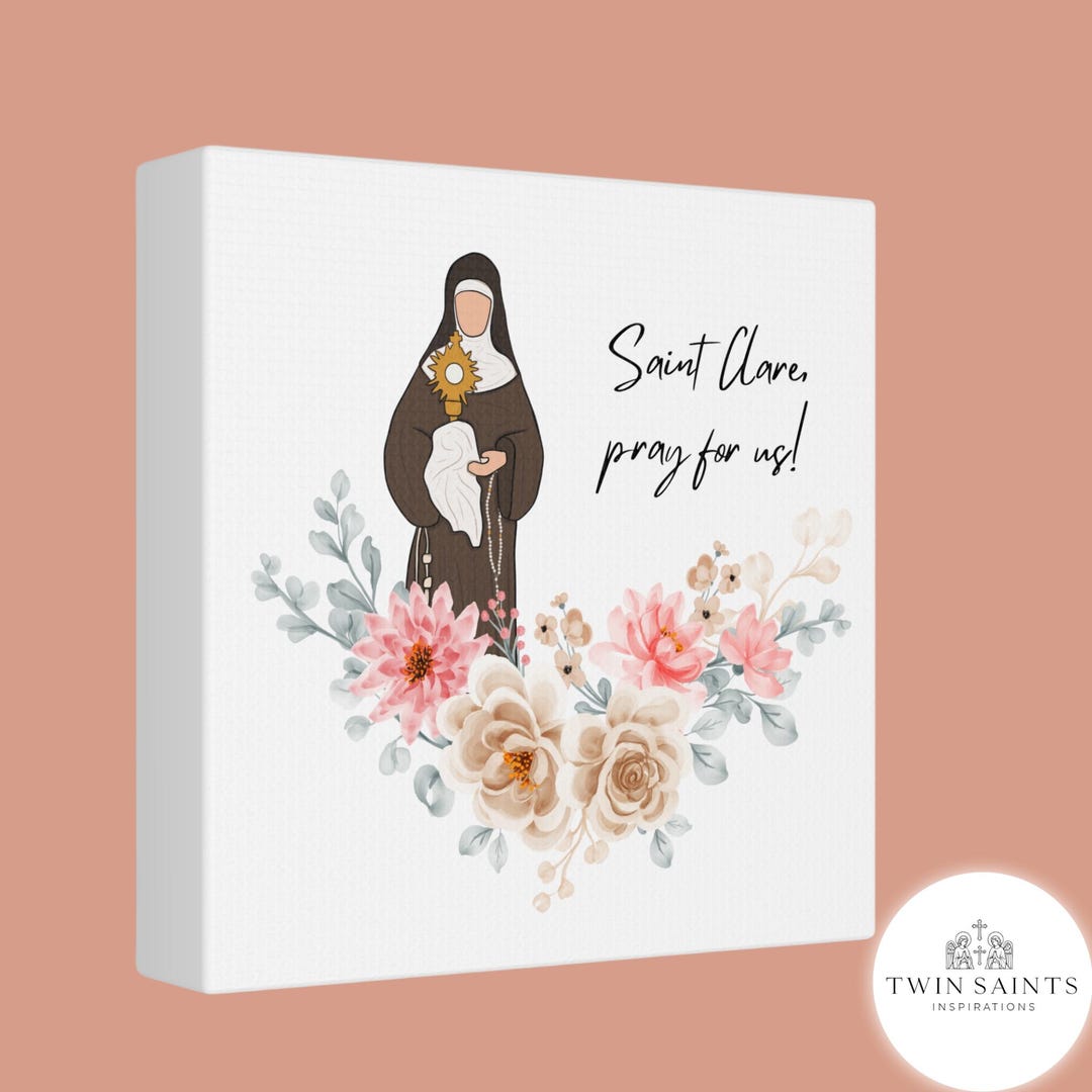 St. Clare of Assisi Floral Canvas Wall Art - Catholic Canvas Print ...