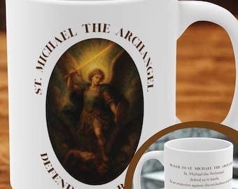 St. Michael the Archangel Oil Painting-Style Mug - 11 oz. Catholic Coffee Cup, Catholic Saint Mug, Catholic Gift for Men