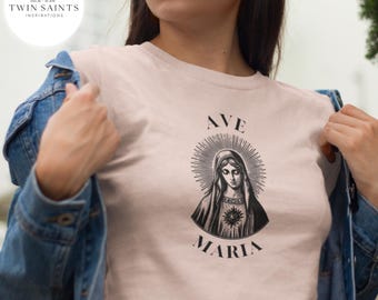 Maglietta Ave Maria Beata Madre - Abbigliamento di fede cattolica, maglietta mariana, regalo cattolico per donne