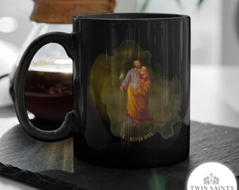 St. Joseph gouden aquarelmok - katholieke mok voor mannen, inspirerend christelijk cadeau