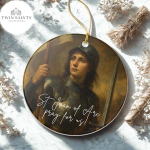 St. Joan of Arc Oil Painting-Style Ornament - Catholic Ceramic Ornament, Catholic Saint Home Decor, Sacred Art Ornament