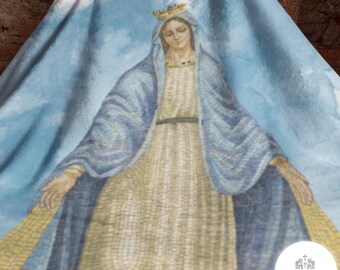 Blessed Mother Watercolor-Style Sherpa Fleece Blanket - 60"x80" Catholic Blanket, Marian Gift, Catholic Home Decor