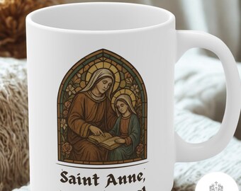 St. Anne Stained Glass Design Mug - Catholic Mom Gift, Catholic Gift for Grandmothers, Vintage Catholic Mug