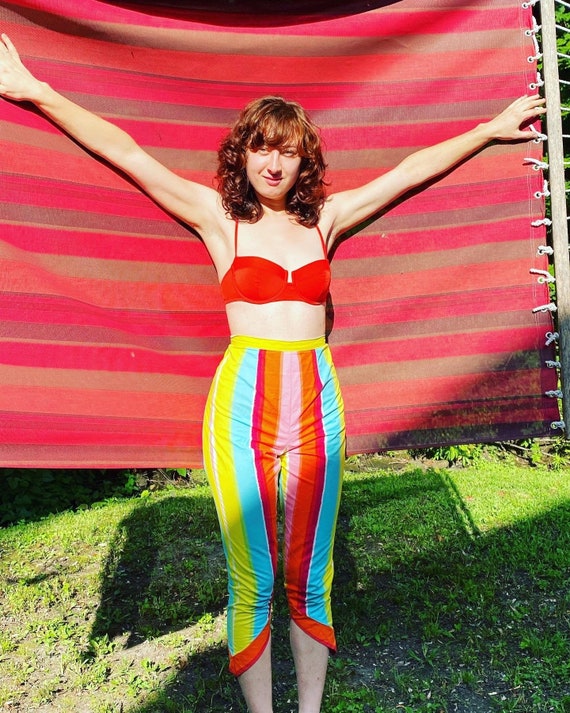 60s Vibrant Striped Pedal Pushers Capris XS