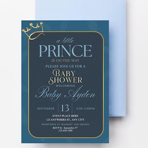 Prince Baby Shower Invitation for Boy, Invitation for Royal Baby Shower, Editable Invitation Digital, Baby Prince  Shower, Canva Download