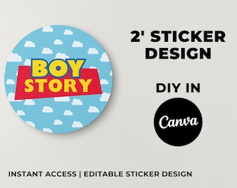 Boy Story Baby Shower Stickers: Editable Template (Digital Download)