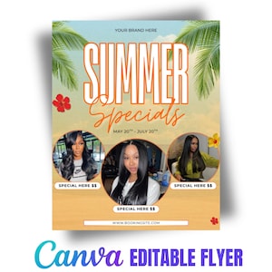 Sommer Buchung Flyer, DIY Buchung Flyer für Zöpfe, Zöpfe Sommer Sale Flyer, Sommer Angebote Flyer, DIY bearbeitbarer Flyer Canva, Instant Download
