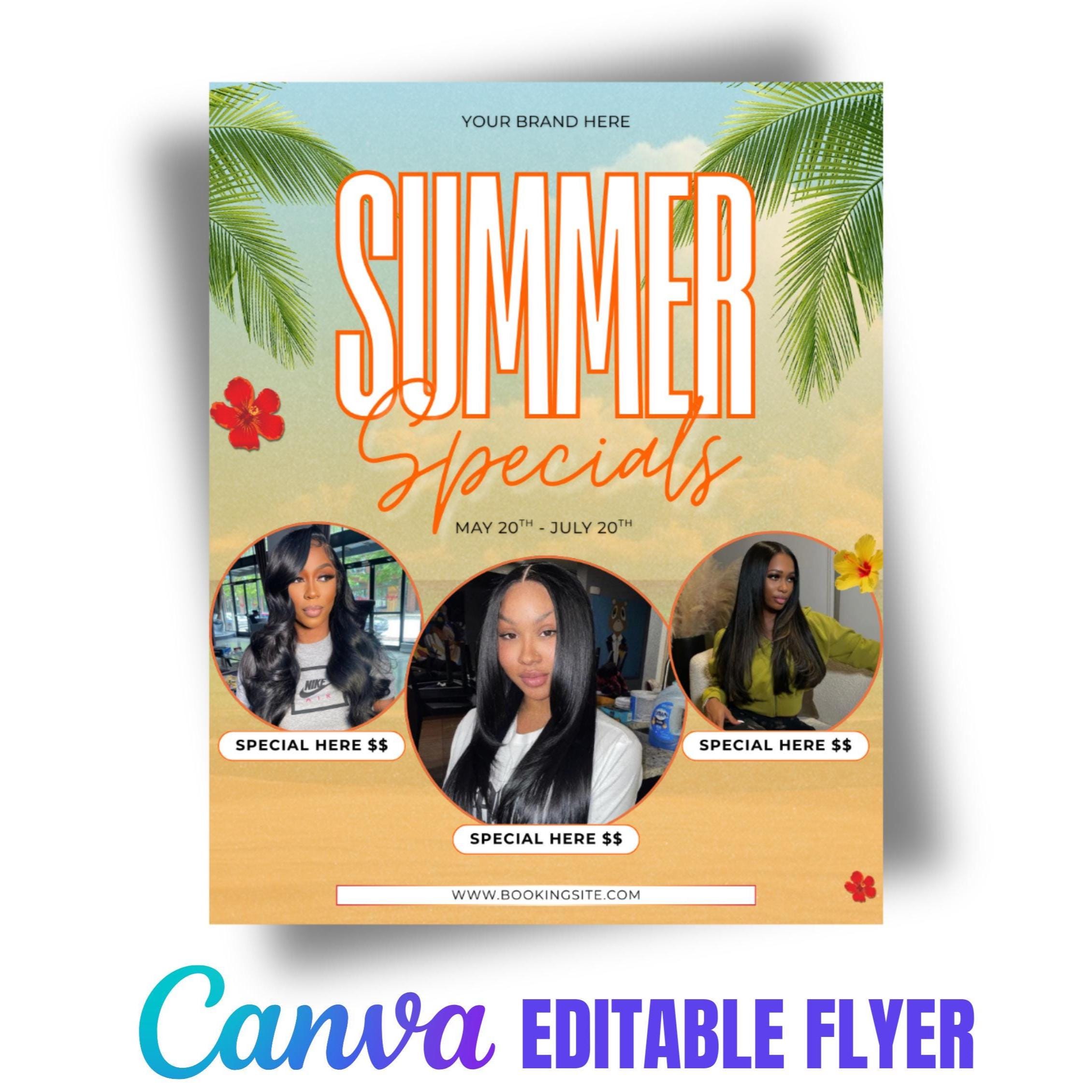 Summer Booking Flyer, DIY Booking flyer for Braids, Braids Summer Sale Flyer, Summer Deals Flyer, DIY Editable Flyer Canva, Instant Download