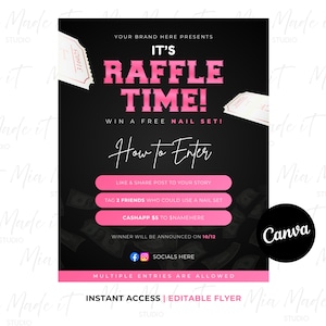 Raffle Giveaway Flyer, Editable Raffle Flyer for Entrepreneur, Giveaway Announcement Flyer, Instant Download DIY, Canva Editable