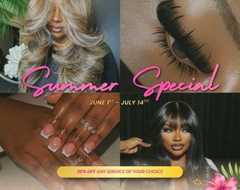 Sommer Buchung Flyer, Juli Buchung Flyer, Juli Specials, Sommer Specials Flyer für Hairstylist, Braider, Nail Tech, MUA, DIY editierbar
