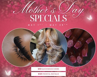 Mother's Day Booking Flyer, Mother's Day Specials, Flyer Template for Hairstylist, Lash Artist, Nail Tech, MUA, Braider, Canva Editable