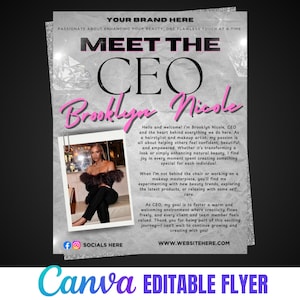 DIY Meet the CEO Flyer Template, Meet the CEO Flyer, Editable Beauty Template, Premade Flyer for Entrepreneur Business, Canva Editable