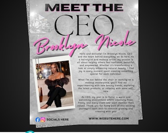 Editable Meet the CEO Flyer Template: Beauty Business, Canva Design (DIY Instant Download)