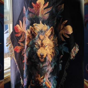 Woven Tapestry Blanket | Gothic Wolf Throw | Dark Fantasy Decor