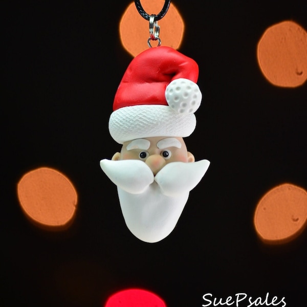 Santa hanger, Santa Ornament, Kerstmis Ornament, Kerstmis Hanger, Kerstmis Ketting, Santa Ketting, Polymeer Klei, Hand Gebeeldhouwde Santa