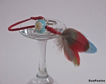 Feather Keychain, Easter, Mothers Day, zipper pull, decorative purse charm, backpack charm, natural feathers, Red, Green, Blue