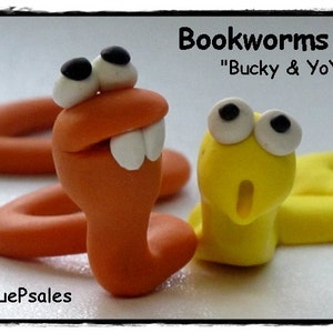 Two Polymer Clay Bookworms, Polymer Clay Reading Buddies, 3D Bookmarks, Polymer Clay Bookmarks, Fun Bookmarks, Cute Bookmarks image 1