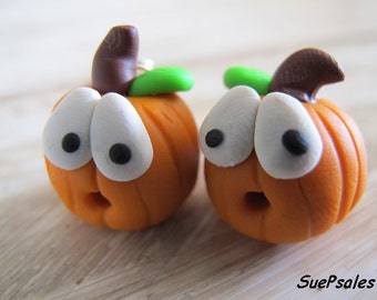 Thanksgiving Earrings, Pumpkin Earrings, Polymer Clay Novelty Earrings, Halloween Earrings, Orange, Funny Earrings, Girls Tweens Earrings