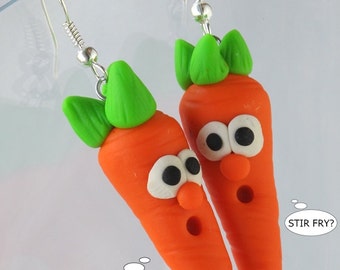 Food Earrings, Carrot Earrings, Funny Earrings, Polymer Clay Earrings, Fun Earrings, Costume Jewelry, Fun Jewelry, Food, Camp fashion