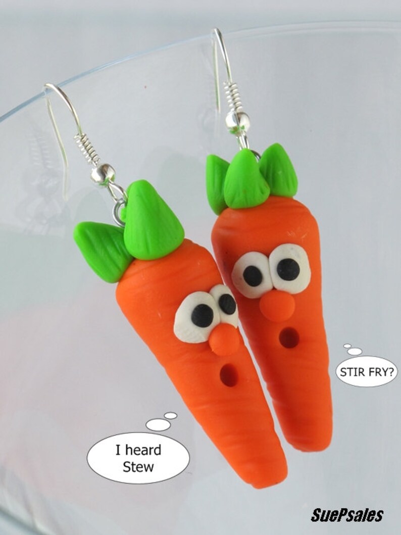 Food Earrings Carrot Earrings Funny Earrings Polymer Clay Etsy