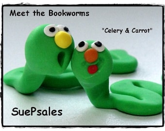 Two Polymer Clay Bookworms, Bookmarks, 3D Bookmarks, Figurines, Reading Buddies, Bookmarks for kids, Childrens Bookmarks