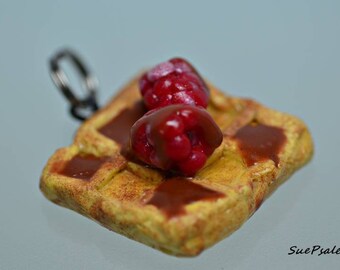 Waffle Pendant, Polymer Clay Miniature Food, Waffle Charm, Waffle Necklace, Mini Food Pendant, Polymer Clay, Waffle, Charm, Hand Sculpted