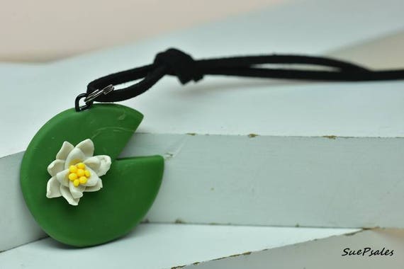 Water Lily Necklace Hand Sculpted Polymer Clay Black Faux Etsy Water Lily Necklace Hand Sculpted Polymer Clay Black Faux Etsy