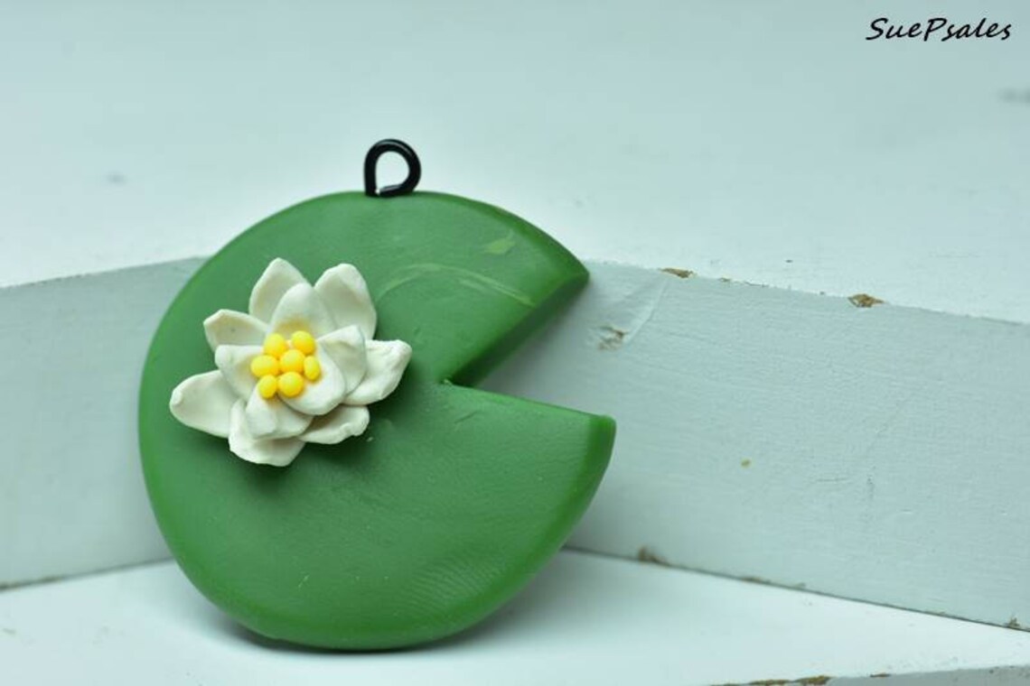 Water Lily Necklace Hand Sculpted Polymer Clay Black Faux Etsy Canada