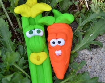 Food Brooches, Funny Brooches, Food Pins, Carrot Brooch, Celery Brooch, Gift for hostess, Pin for dieticiens, Pre school Teachers gift,