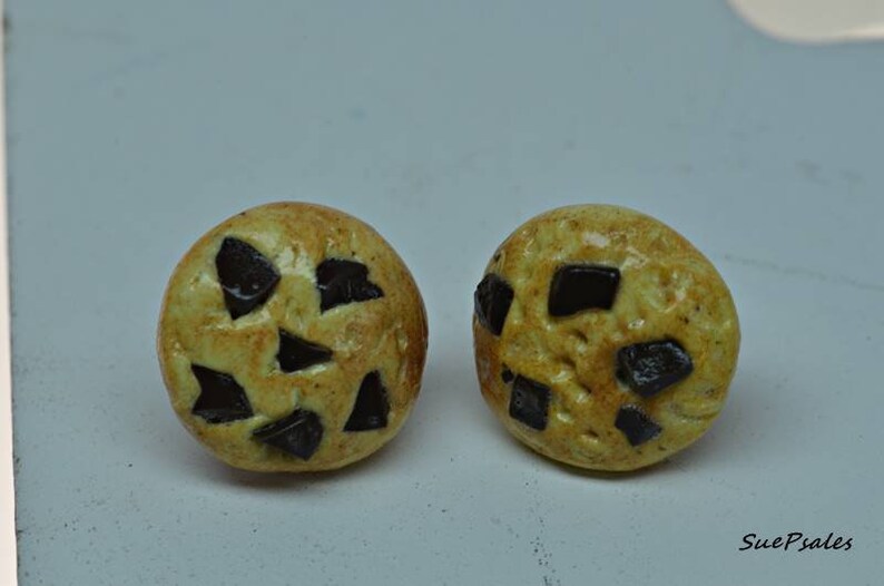 fake food polymer clay food earrings earrings miniature food faux food Chocolate chip cookie earrings cookie earrings cookies