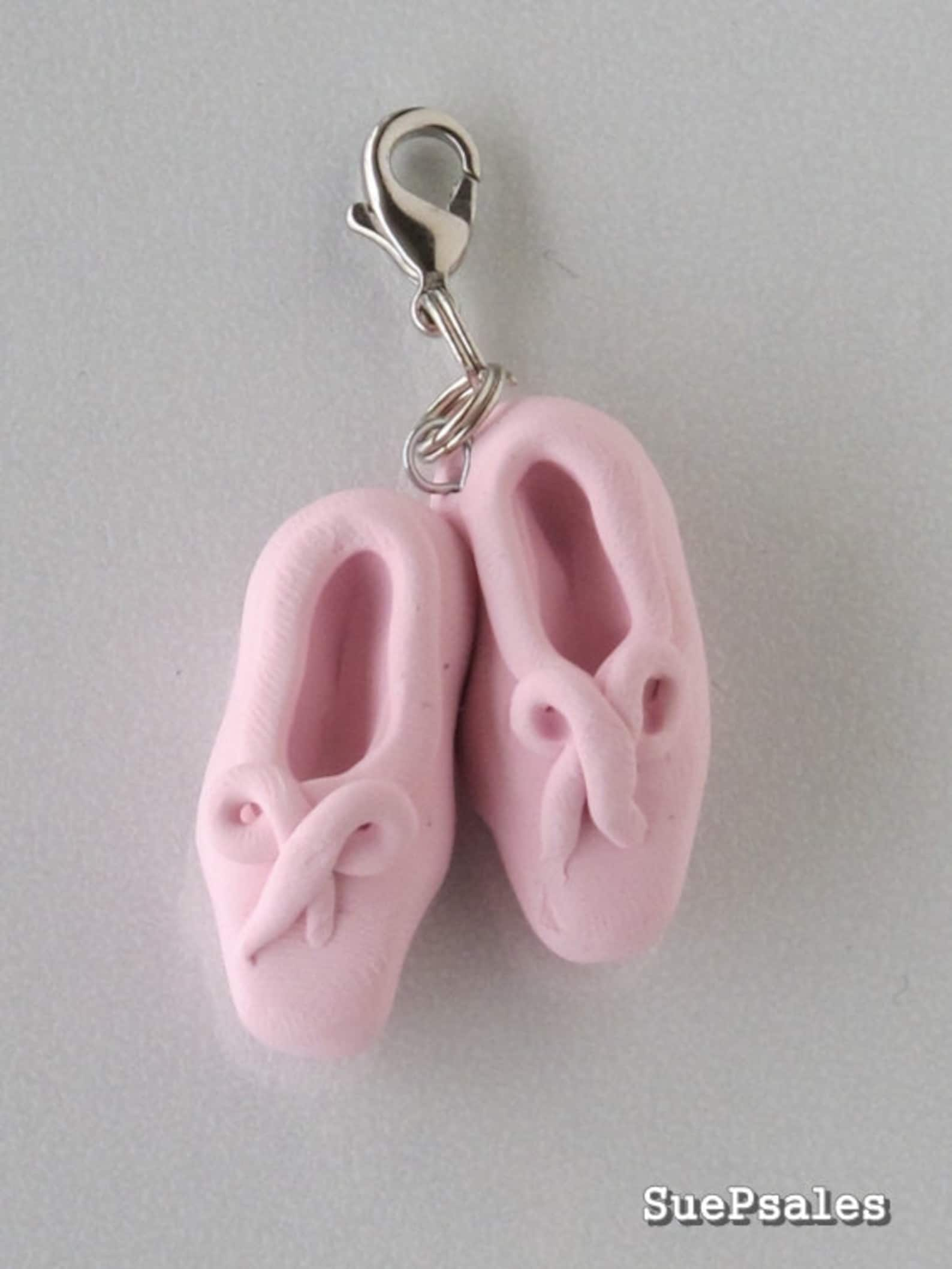 ballet slippers, polymer clay ballet slippers charm, bag charm, keychain, pink, ballerina bag charm, ballet bag charm, ballet te