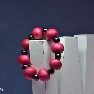 Beaded Bracelet, Magnetic Bracelet, Polymer Clay Bracelet, Deep Red, Burgandy, Made to fit you, choose a different color if you want image 1